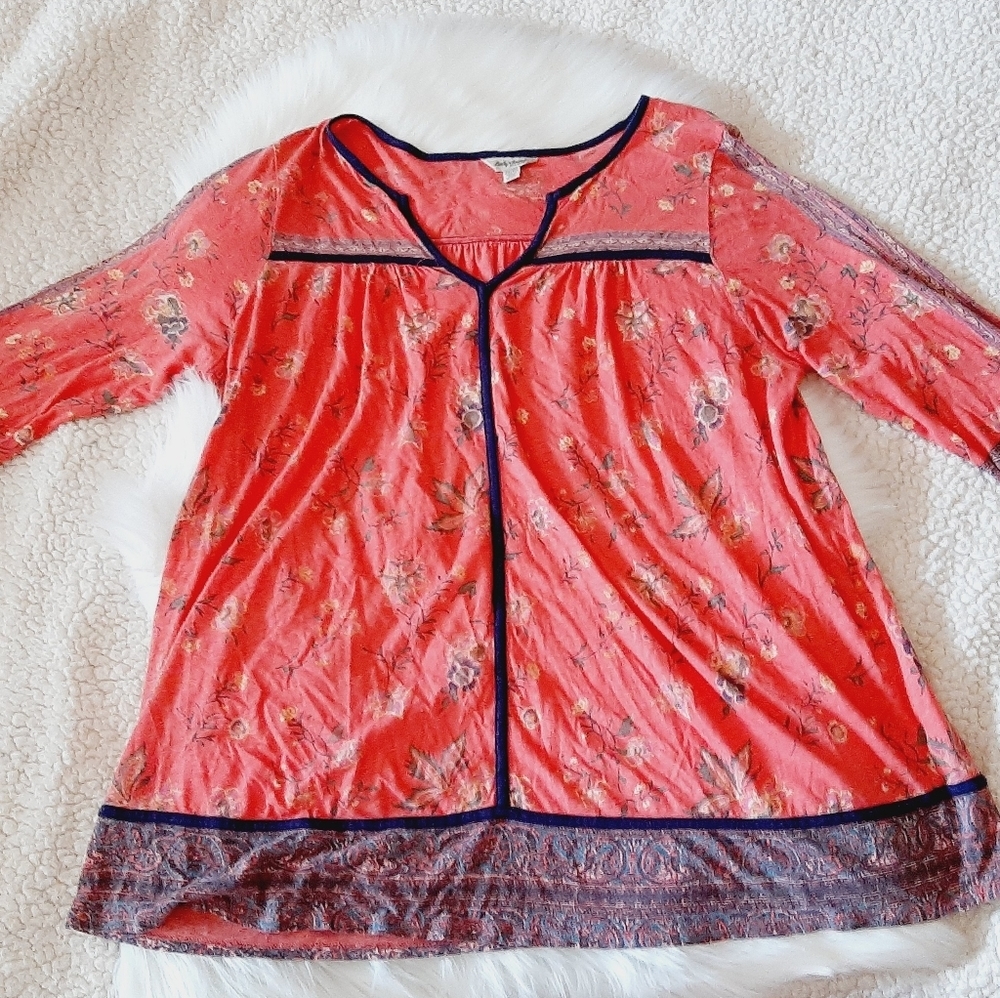 Lucky brand sz 2X Orange blue floral bohemian tunic top